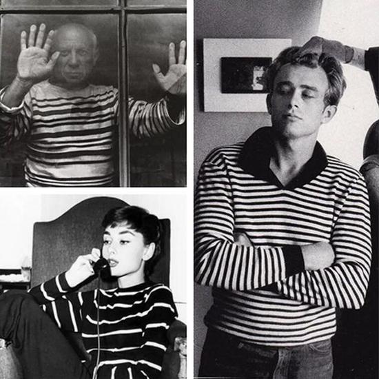 我们熟知的奥黛丽赫本、James Dean、毕加索等等艺术家都穿过海魂衫。